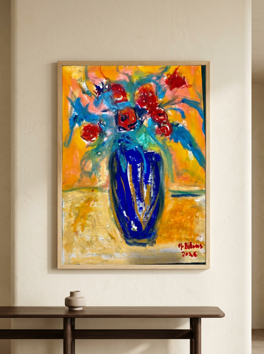 Rosas no Vaso Azul