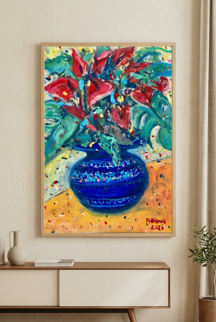 Poinsétias no Vaso Azul