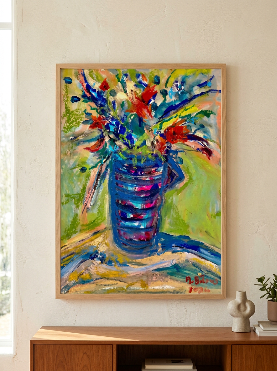 Vaso Listrado com Flores Silvestres