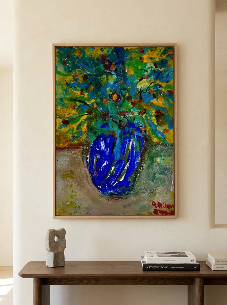 Vaso Azul, Flores Douradas