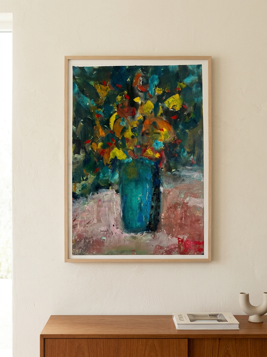 Vaso Turquesa com Flores